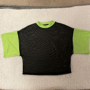 See through top with green sleeves